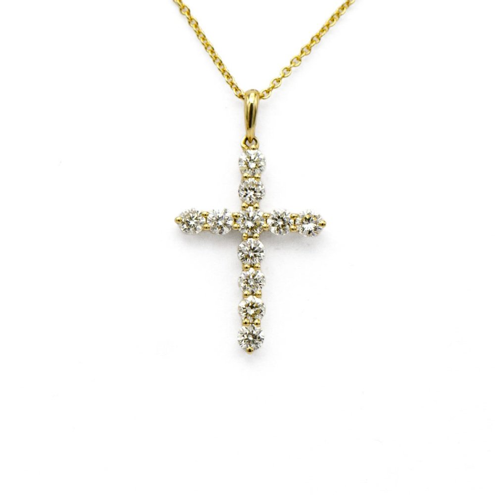 14k Yellow Gold Diamond Cross Pendant